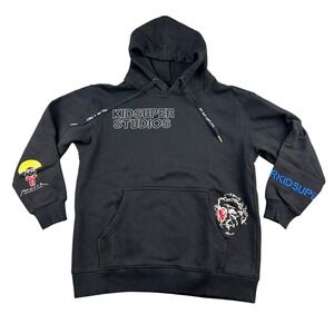 KidSuper Studios Hoodie Small Black Embroidered Graphics Pullover Designer
